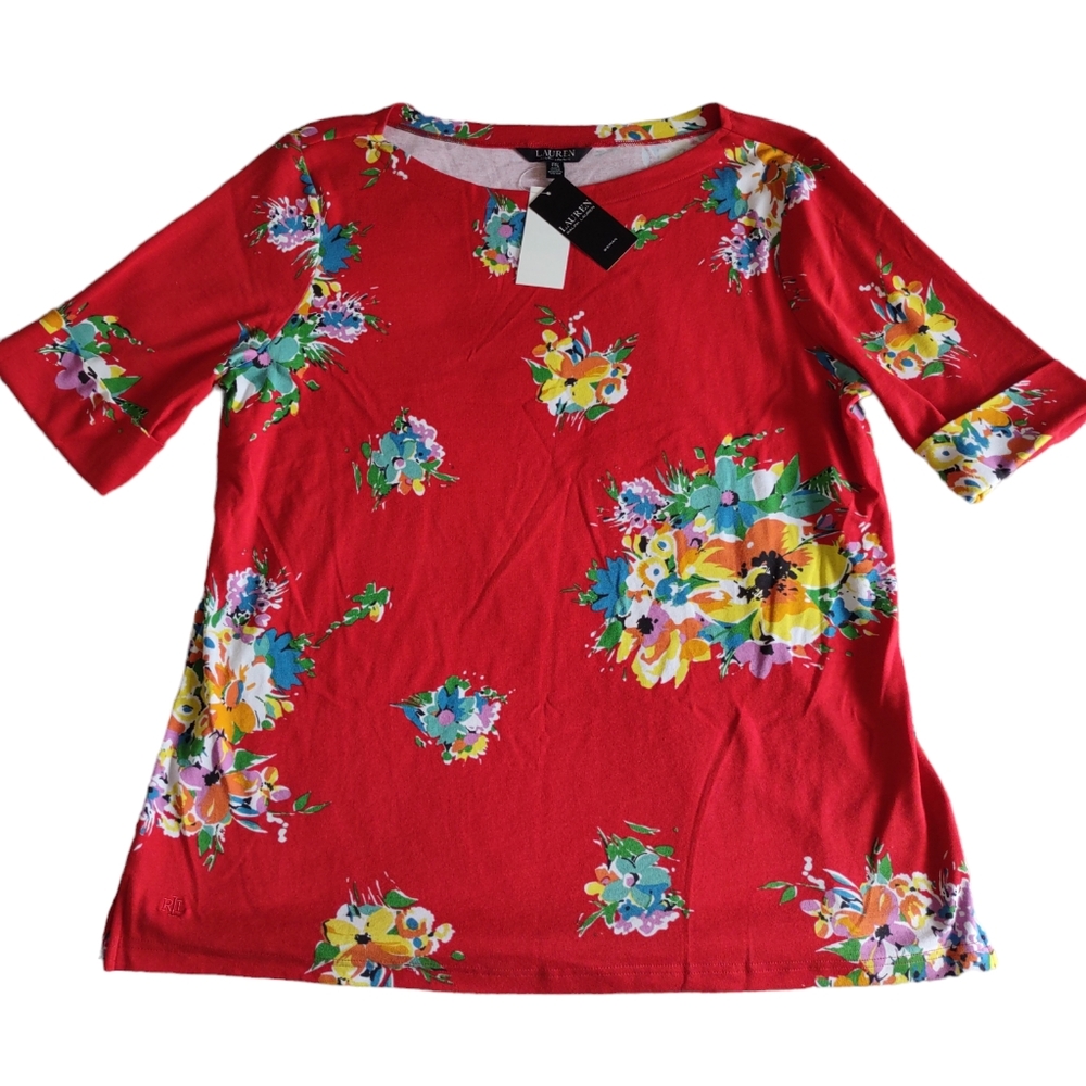 NWT Lauren Ralph Lauren 2X Black Label Red Floral Top